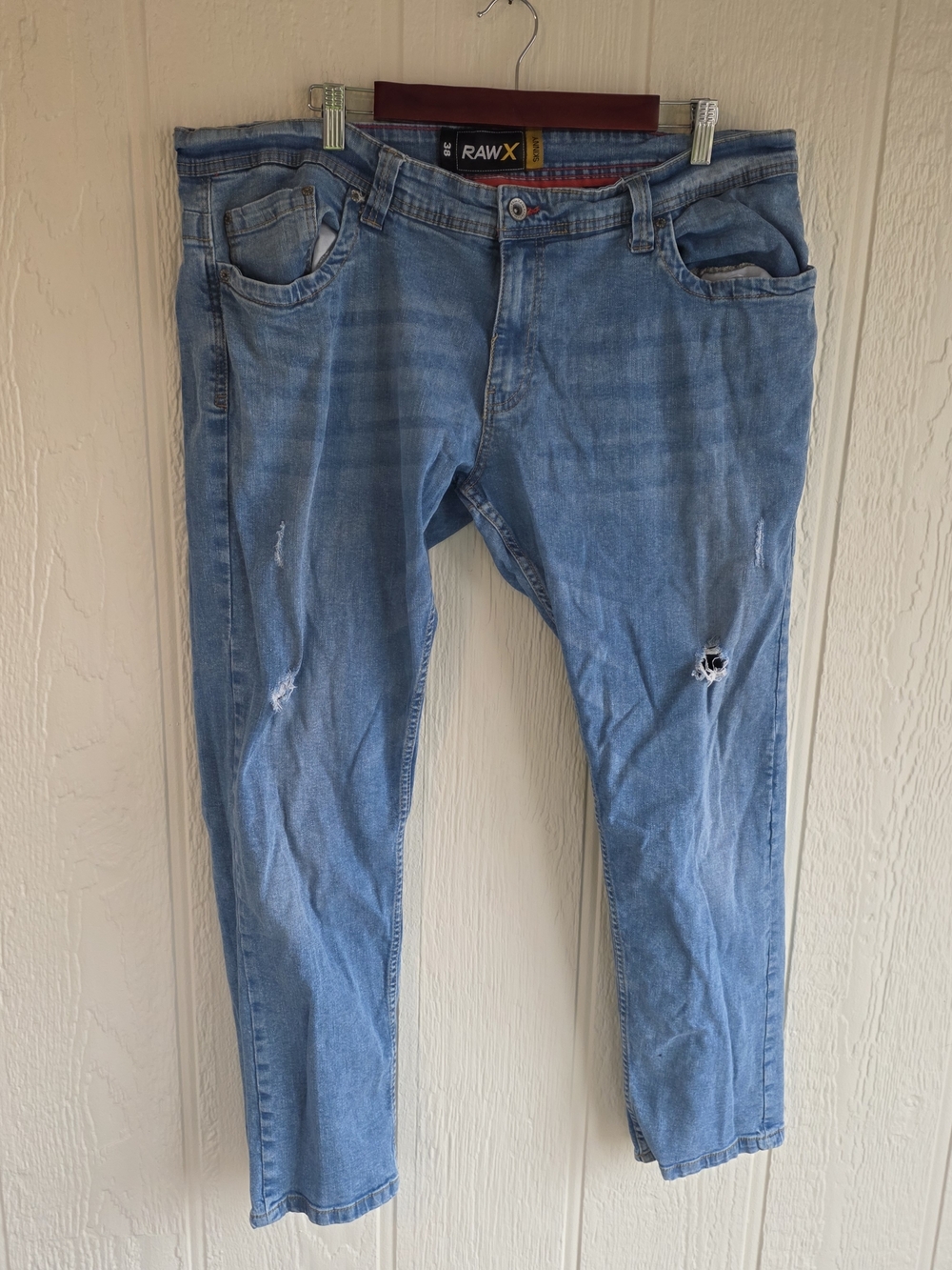 Raw X Skinny Blue Distressed Jeans, Size 38